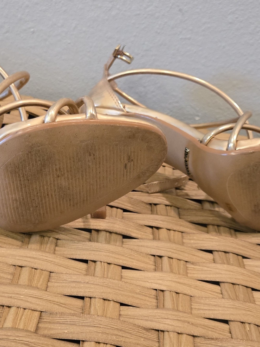 Gianni Bini Metallic Rose Gold Strappy Heeled Sandals - Picture 5 of 6
